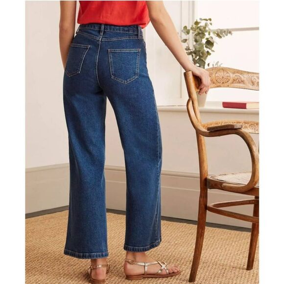 Boden Button Fly Wide Leg Jeans Size 14 Mid Vintage Denim Stretch Mom High Rise - Picture 3 of 14